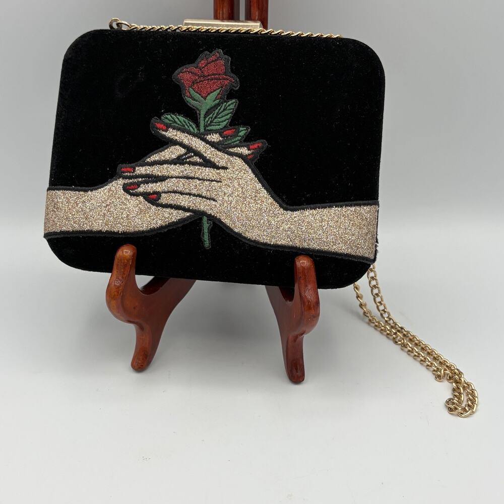 Disney Danielle Nicole Sleeping Beauty Clutch Purse Embroidered Black Velvet